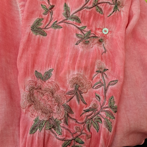 Aratte Silent Journey Embroidered Floral Long Sleeve Slip Back Button Up Med - Picture 6 of 13